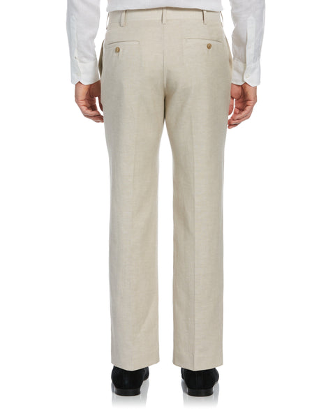 Linen Blend Flat Front Pant (Khaki) 