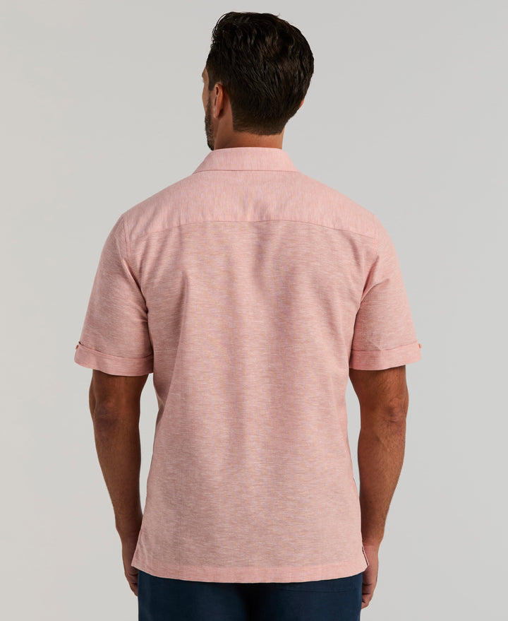 Linen Blend Floral Embroidered Shirt (Rose Dawn) 
