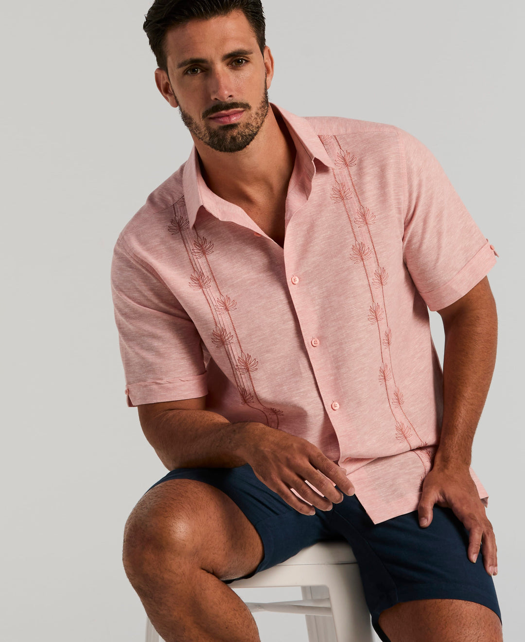 Linen Blend Floral Embroidered Shirt (Rose Dawn) 