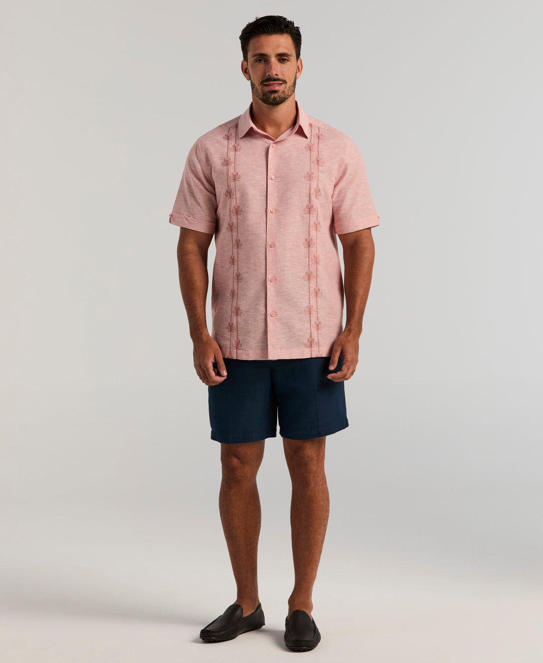 Linen Blend Floral Embroidered Shirt (Rose Dawn) 