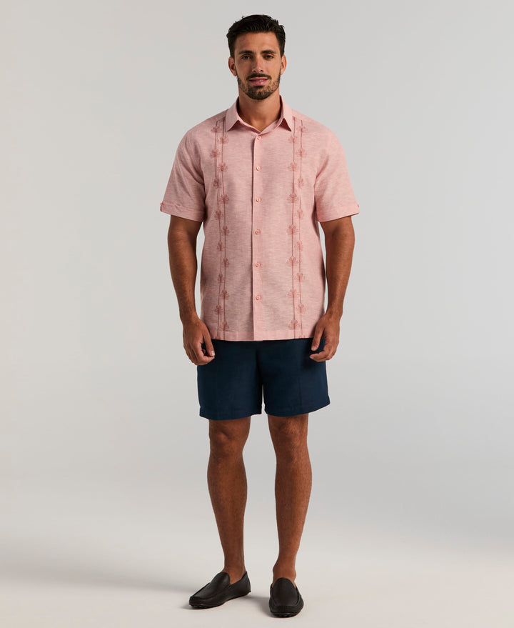 Linen Blend Floral Embroidered Shirt (Rose Dawn) 