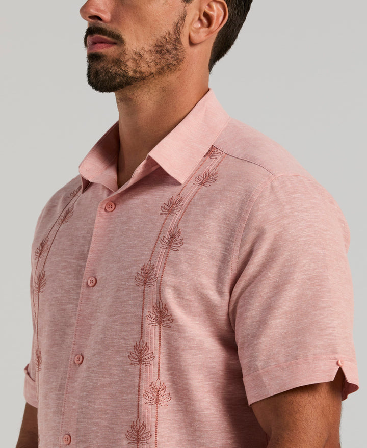 Linen Blend Floral Embroidered Shirt (Rose Dawn) 