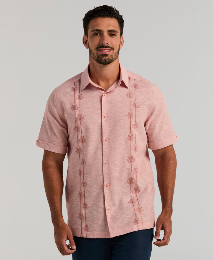 Linen Blend Floral Embroidered Shirt (Rose Dawn) 