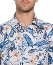 Linen Blend Floral Print Shirt (Brilliant White) 