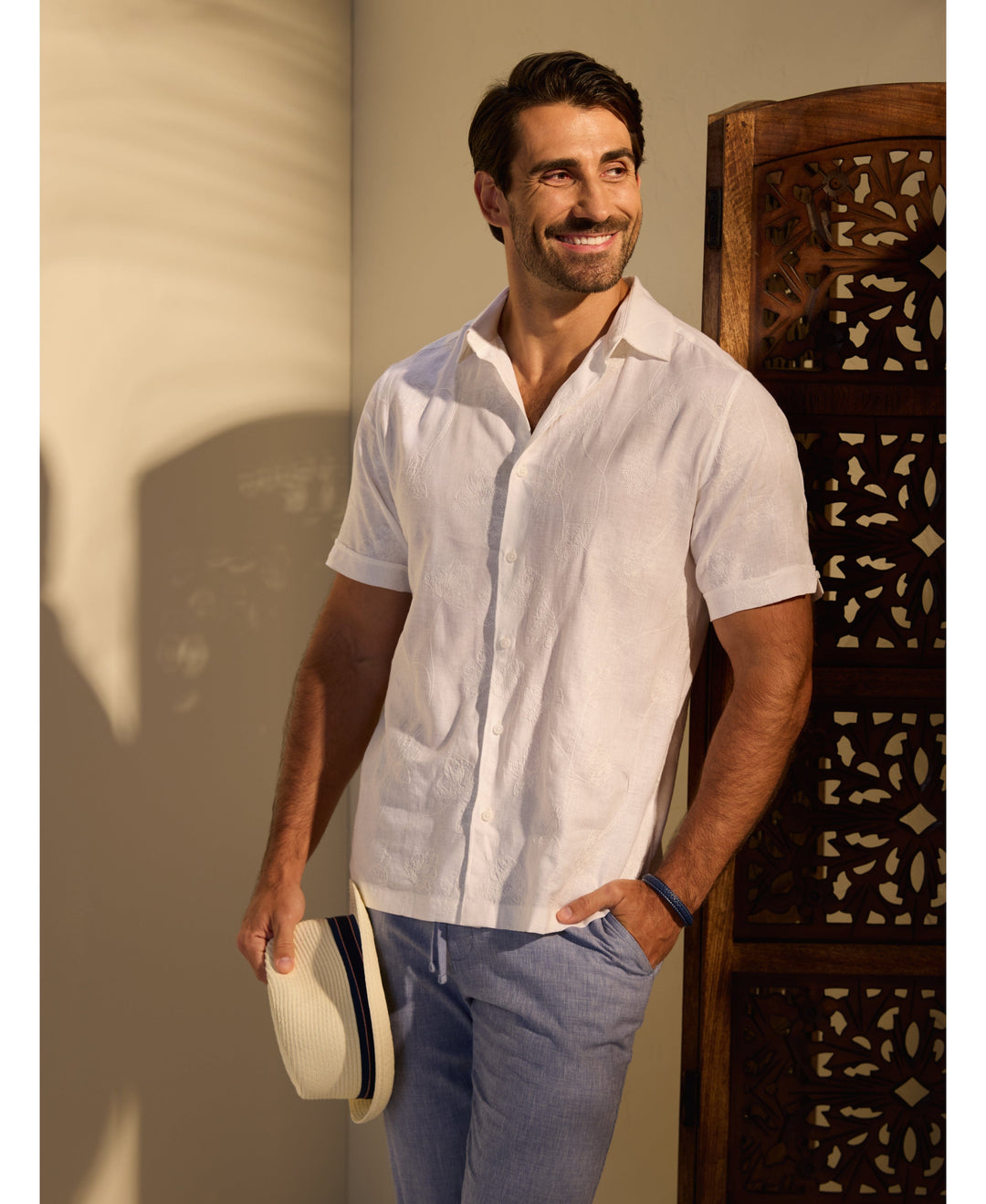 Linen Blend Floral Shifley Shirt-Casual Shirts-Cubavera