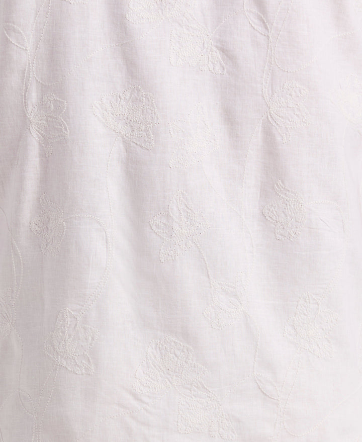 Linen Blend Floral Shifley Shirt (Brilliant White) 