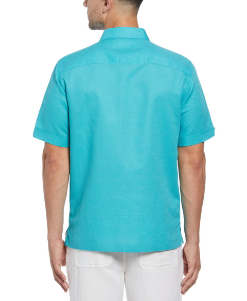 Linen Blend Geo Embroidered Panel Shirt (Baltic) 