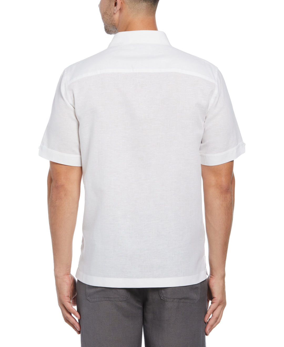 Linen Blend Geo Embroidered Panel Shirt (Brilliant White) 