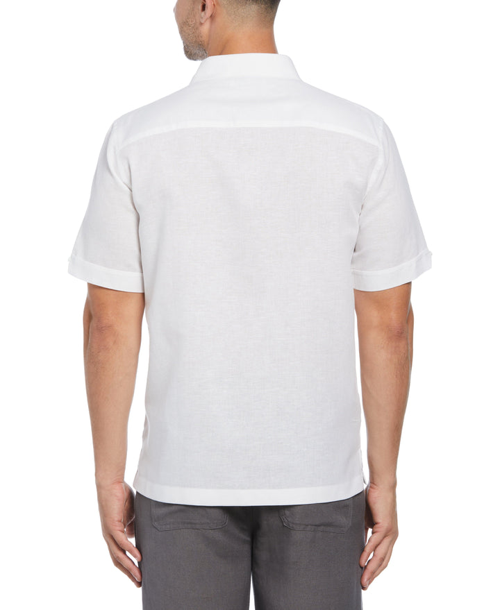 Linen Blend Geo Embroidered Panel Shirt (Brilliant White) 