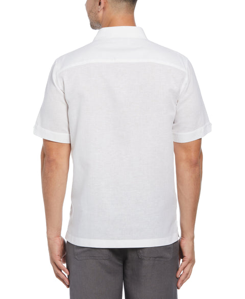 Linen Blend Geo Embroidered Panel Shirt (Brilliant White) 
