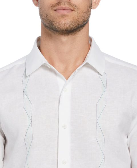 Linen Blend Geo Embroidered Panel Shirt (Brilliant White) 