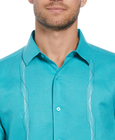 Linen Blend Geo Embroidered Panel Shirt (Baltic) 