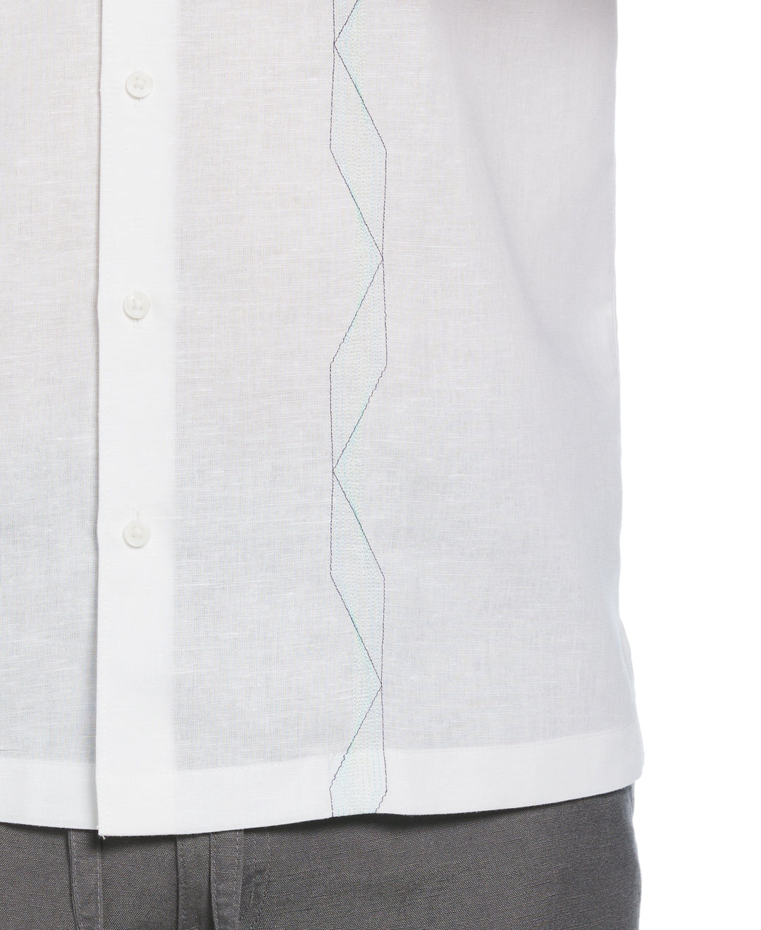 Linen Blend Geo Embroidered Panel Shirt (Brilliant White) 