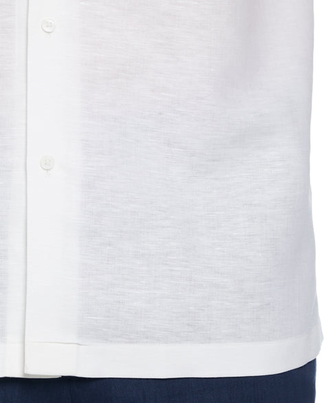 Linen Blend Geo Leaf Chest Print Cuban Collar Shirt (Brilliant White) 
