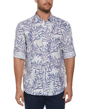 Linen Blend Geo Leaf Print Shirt (Brilliant White) 