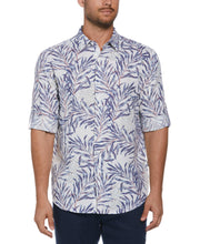Linen Blend Geo Leaf Print Shirt (Brilliant White) 