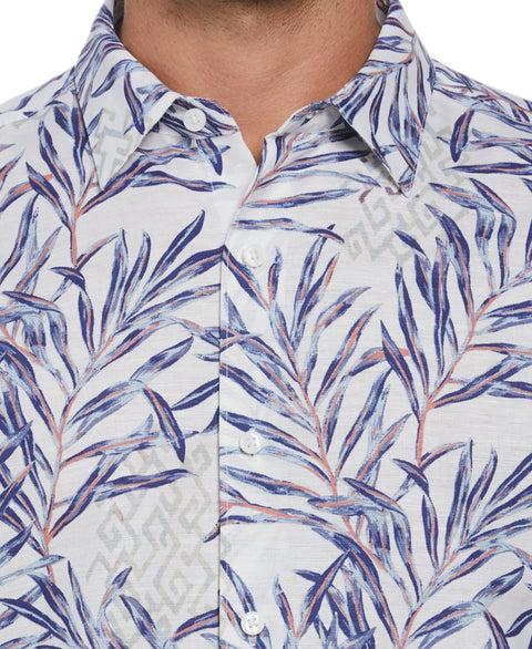 Linen Blend Geo Leaf Print Shirt (Brilliant White) 