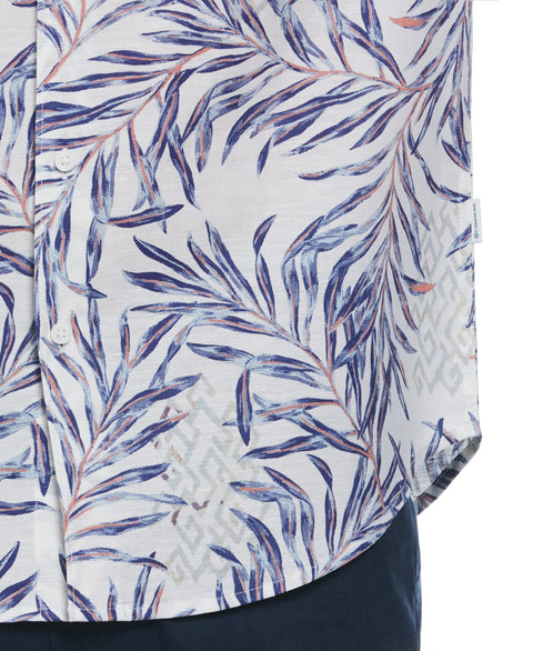 Linen Blend Geo Leaf Print Shirt (Brilliant White) 