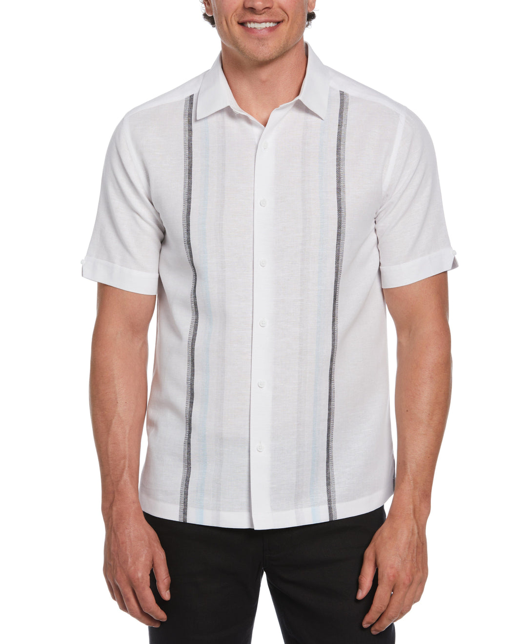 Linen Blend Gradient Panel Shirt (Brilliant White) 