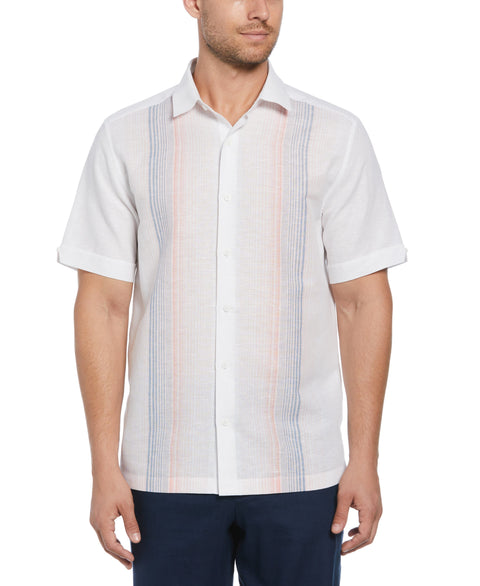 Linen Blend Gradient Stripe Panel Shirt (Brilliant White) 