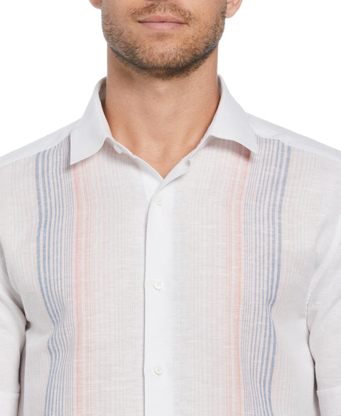 Linen Blend Gradient Stripe Panel Shirt (Brilliant White) 