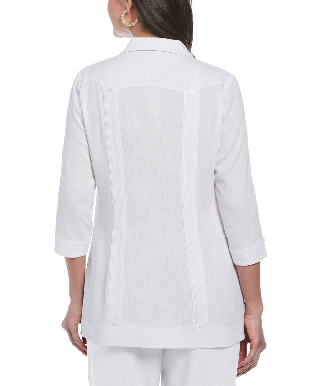 Linen Blend Guayabera Blouse (Brilliant White) 
