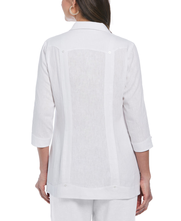Linen Blend Guayabera Blouse (Brilliant White) 
