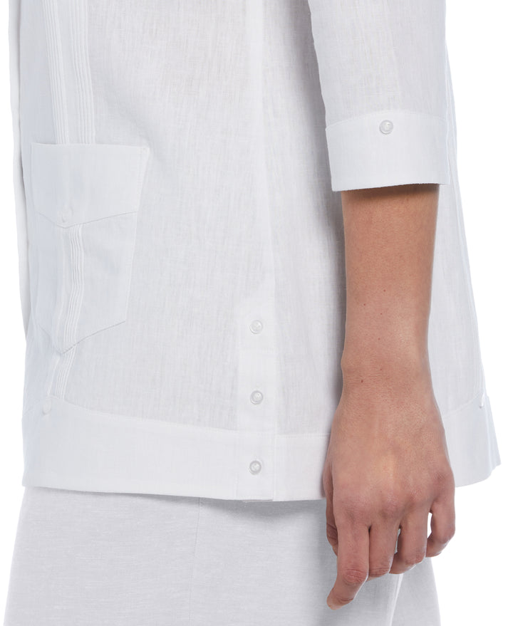 Linen Blend Guayabera Blouse (Brilliant White) 