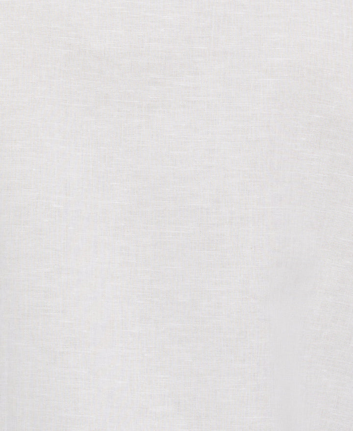 Linen Blend Guayabera Shirt with Geo Embroidered Panels (Brilliant White) 
