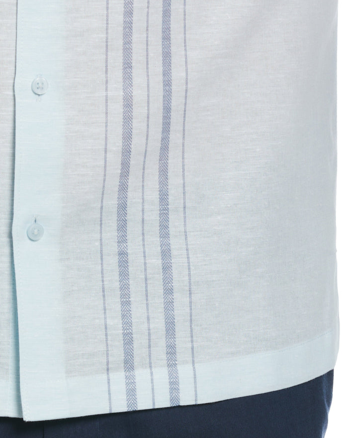 Linen Blend Herringbone Panel Shirt (Aqua Esque) 