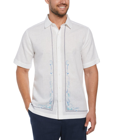 Linen Blend L-Shape Embroidered Shirt (Brilliant White) 