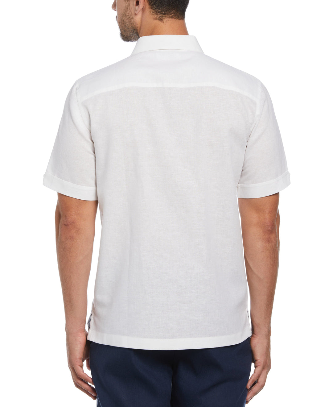 Linen Blend L-Shape Embroidered Shirt (Brilliant White) 
