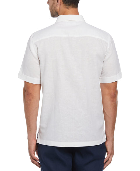 Linen Blend L-Shape Embroidered Shirt (Brilliant White) 