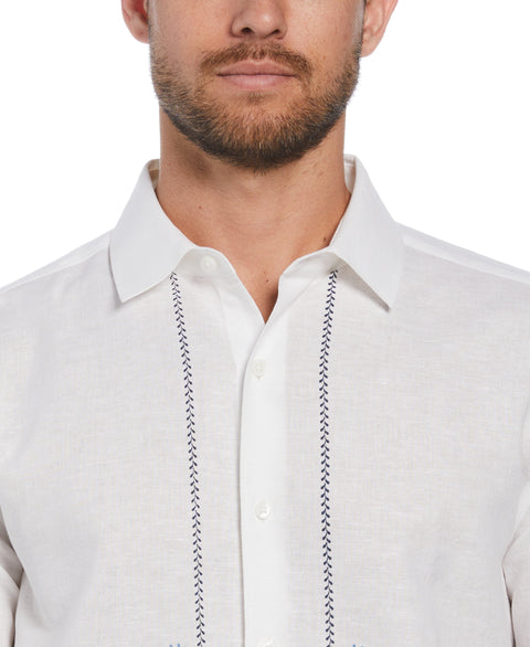 Linen Blend L-Shape Embroidered Shirt (Brilliant White) 