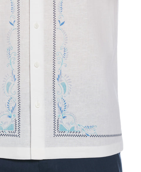 Linen Blend L-Shape Embroidered Shirt (Brilliant White) 