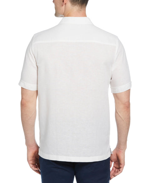 Linen-Blend L-Shape Leaf Print Shirt (Brilliant White) 