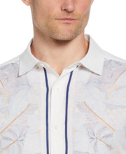 Linen-Blend L-Shape Leaf Print Shirt (Brilliant White) 