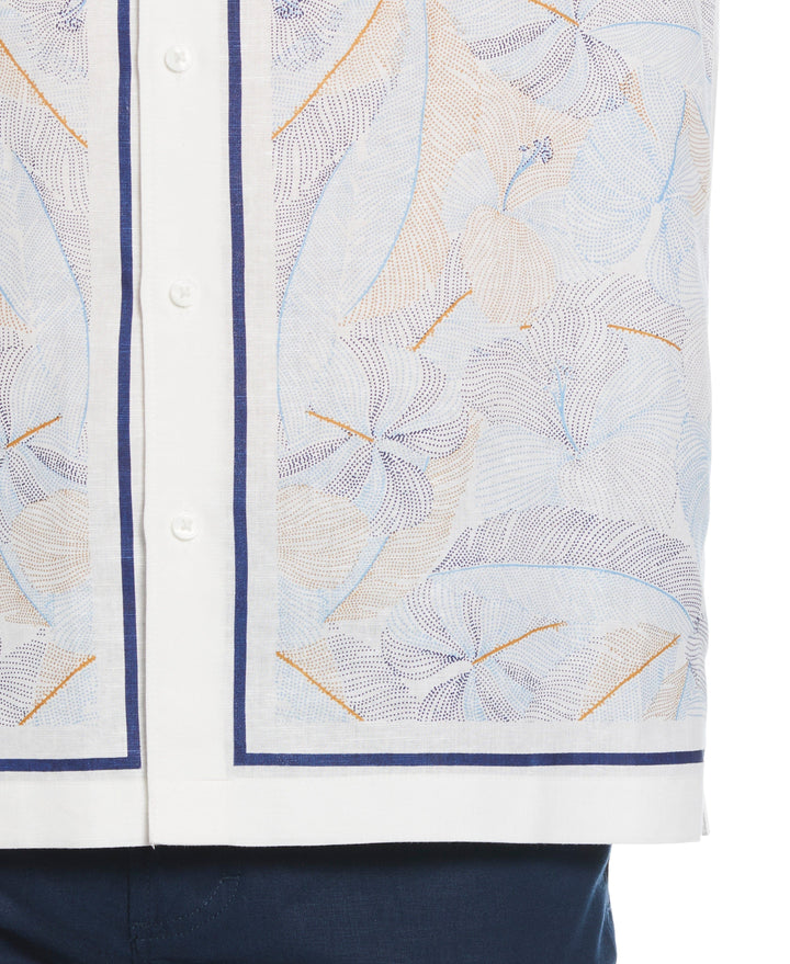 Linen-Blend L-Shape Leaf Print Shirt (Brilliant White) 