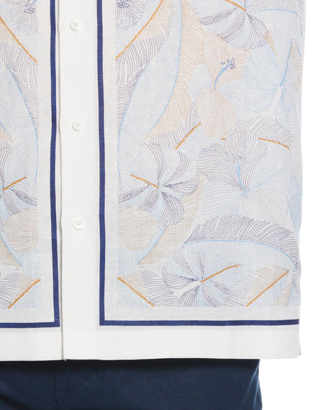 Linen-Blend L-Shape Leaf Print Shirt (Brilliant White) 