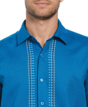 Linen Blend L-Shape Parrot Palm Print Shirt (Mykonos Blue) 