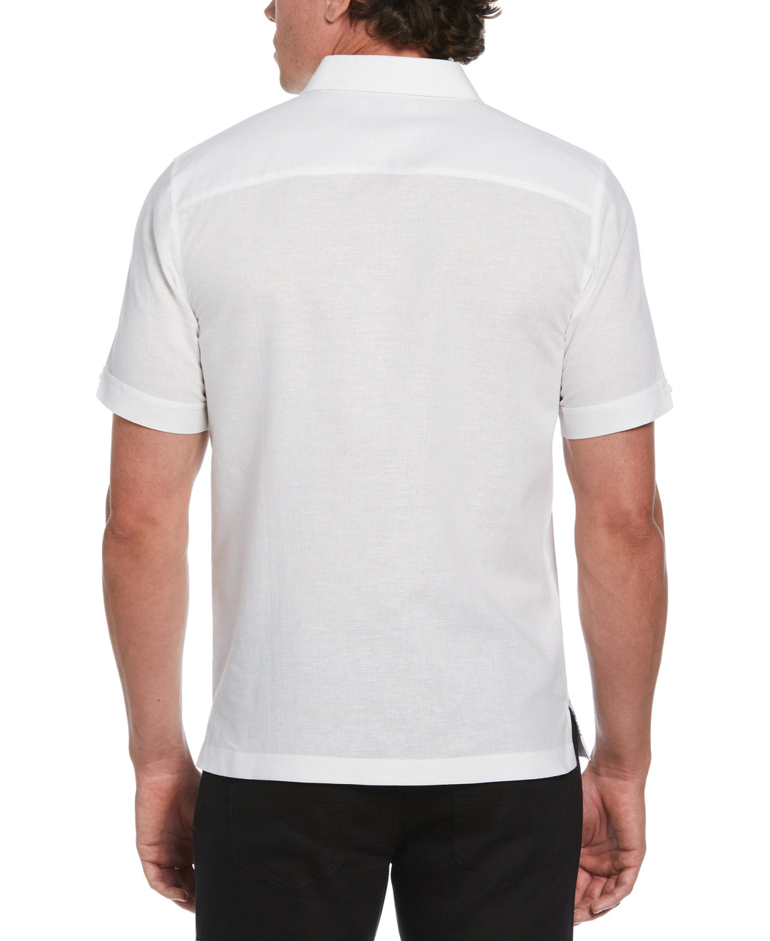 Linen Blend L-Shaped Deco Pattern Shirt (Brilliant White) 