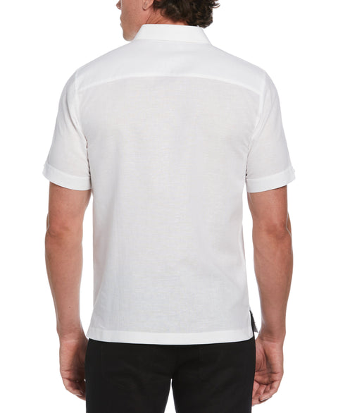 Linen Blend L-Shaped Deco Pattern Shirt (Brilliant White) 