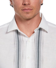 Linen Blend L-Shaped Deco Pattern Shirt (Brilliant White) 
