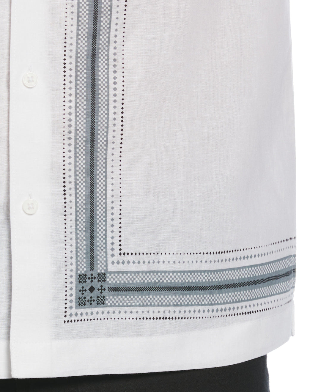 Linen Blend L-Shaped Deco Pattern Shirt (Brilliant White) 