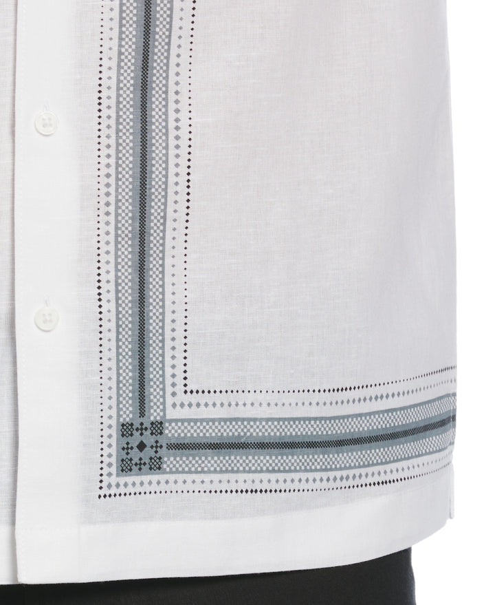 Linen Blend L-Shaped Deco Pattern Shirt (Brilliant White) 