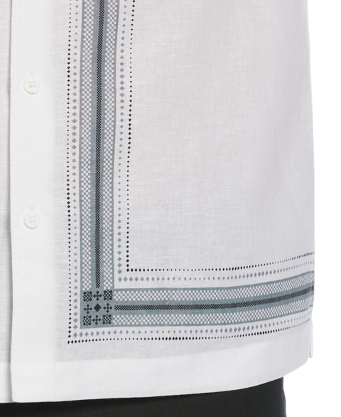 Linen Blend L-Shaped Deco Pattern Shirt (Brilliant White) 
