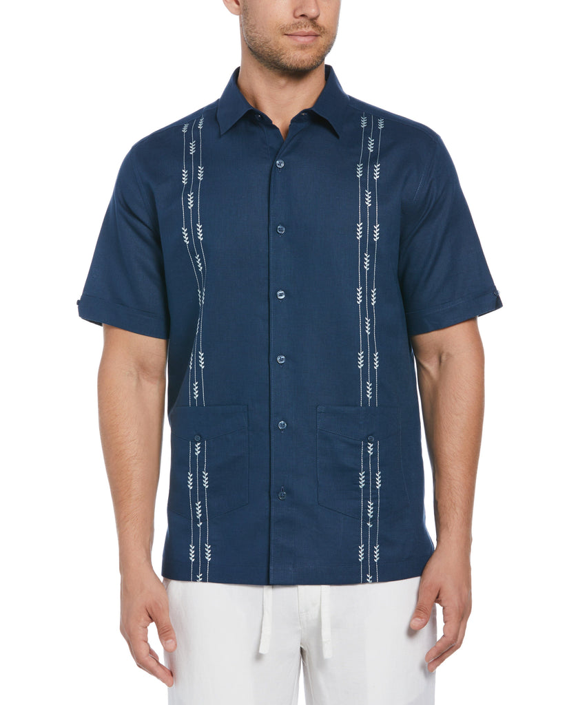 シャツ black eye patch / CUBA SHIRT Linen-Blend-Leaf-Embroidery-