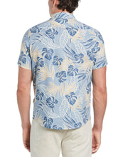 Linen-Blend Leaf Outline Print Shirt (Faded Denim) 