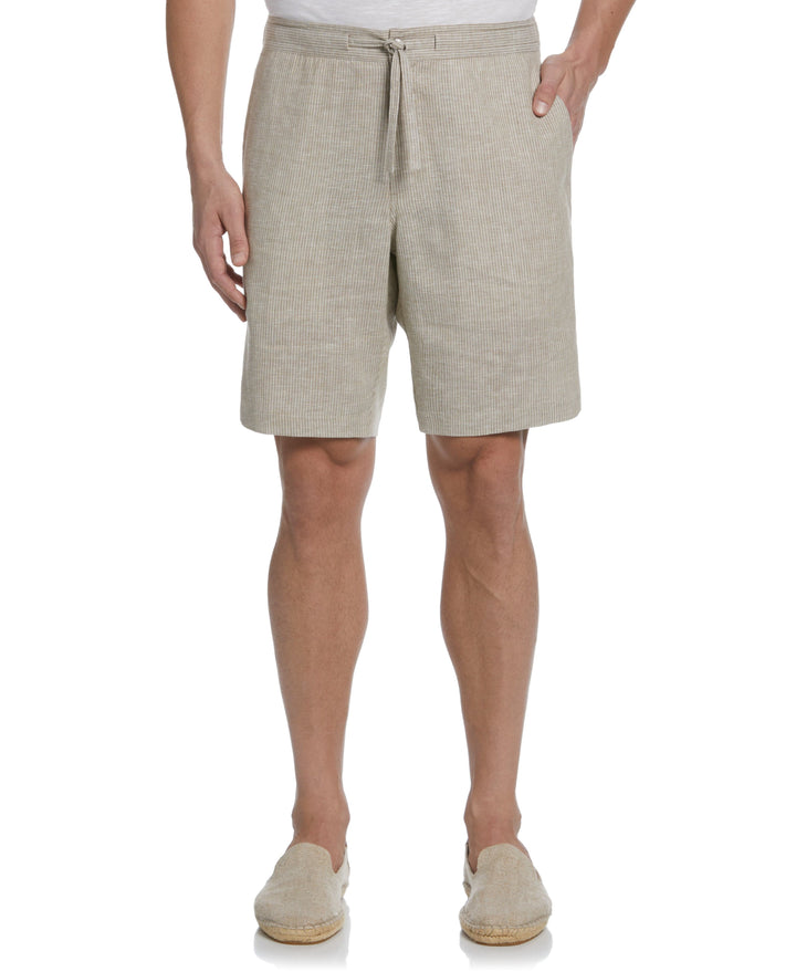 Linen Blend Mini Stripe Drawstring Short (Chinchilla) 