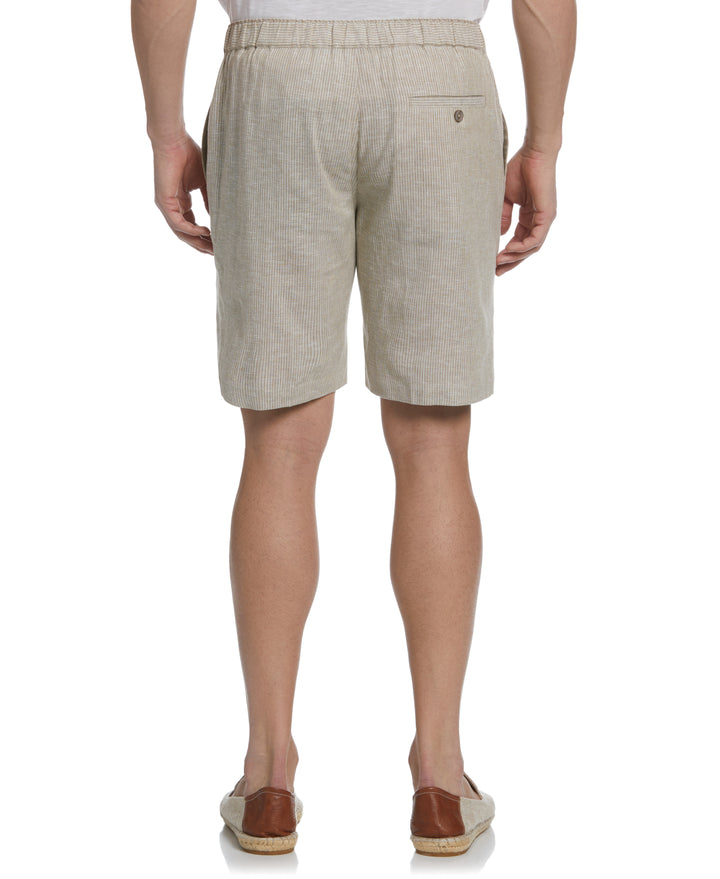 Linen Blend Mini Stripe Drawstring Short (Chinchilla) 